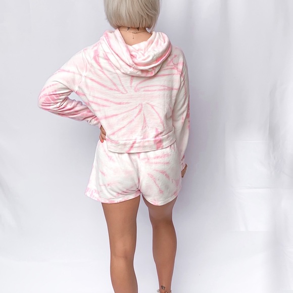 Pink Tie Dye Lounge Set Hoodie and Shorts- Size Small - Picture 2 of 4